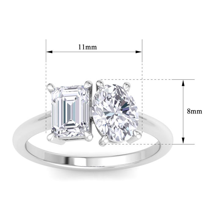 2 Carat Lab Grown Diamond Two Stone Engagement Ring, Emerald-Oval, In 14K White Gold