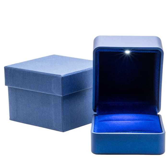 Ring Jewelry Box With Light and Blue Velvet Interior