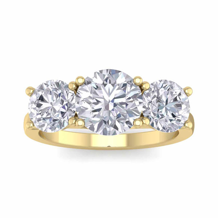 4 Carat Lab Grown Diamond Three Stone Ring In 14 Karat Yellow Gold