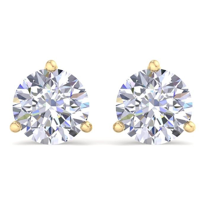 6 Carat Lab Grown Diamond Earrings In 14 Karat Yellow Gold, Martini Setting