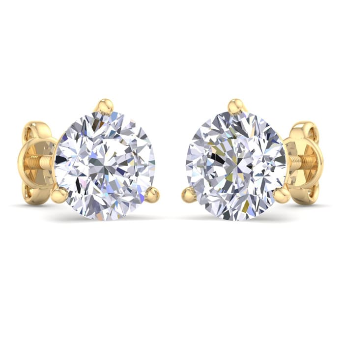 6 Carat Lab Grown Diamond Earrings In 14 Karat Yellow Gold, Martini Setting