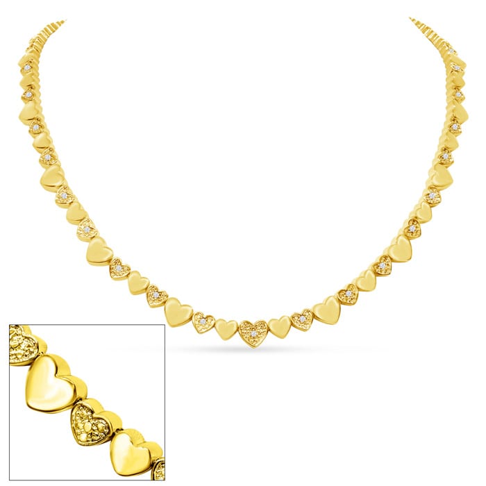 1 2 Carat Diamond Heart Tennis Necklace In Yellow Gold 17 Inches. Beautiful Brand New Diamond Necklace