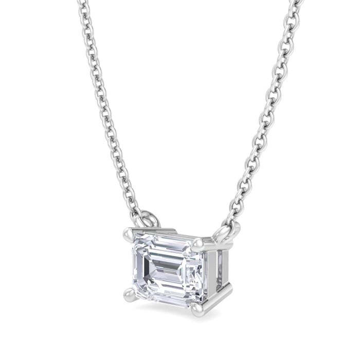 1/3 Carat Emerald Cut Lab Grown Diamond Solitaire Necklace In 14 Karat White Gold