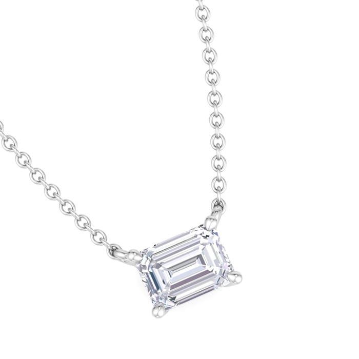 1/3 Carat Emerald Cut Lab Grown Diamond Solitaire Necklace In 14 Karat White Gold