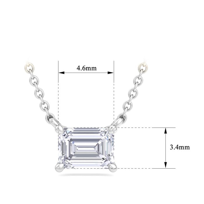 1/3 Carat Emerald Cut Lab Grown Diamond Solitaire Necklace In 14 Karat White Gold