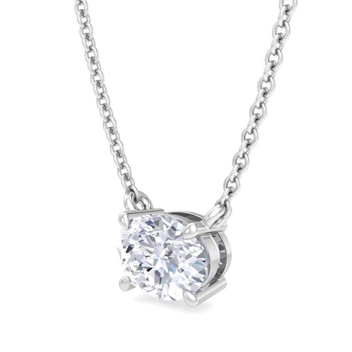 1 Carat Oval Shape Lab Grown Diamond Solitaire Necklace In 14 Karat White Gold