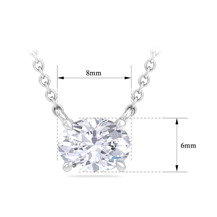 1 Carat Oval Shape Lab Grown Diamond Solitaire Necklace In 14 Karat White Gold
