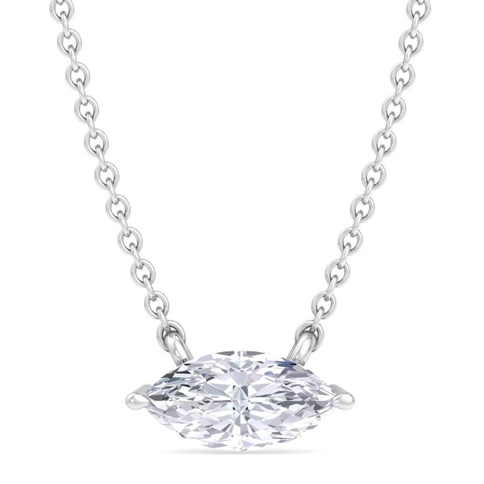 1/2 Carat Marquise Shape Lab Grown Diamond Solitaire Necklace In 14 Karat White Gold