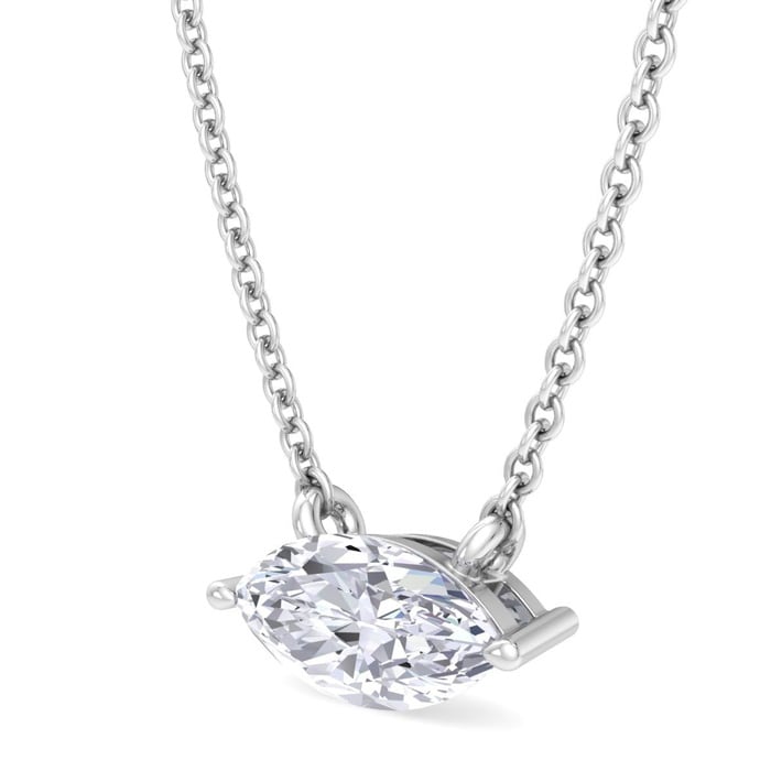 1/2 Carat Marquise Shape Lab Grown Diamond Solitaire Necklace In 14 Karat White Gold