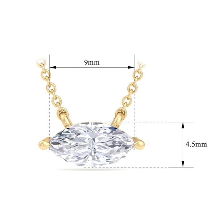 3/4 Carat Marquise Shape Lab Grown Diamond Solitaire Necklace In 14 Karat Yellow Gold