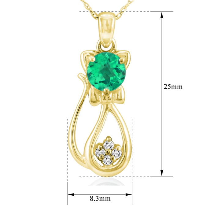 1 Carat Emerald and Diamond Cat Necklace In 10K Yellow Gold, 18 Inches