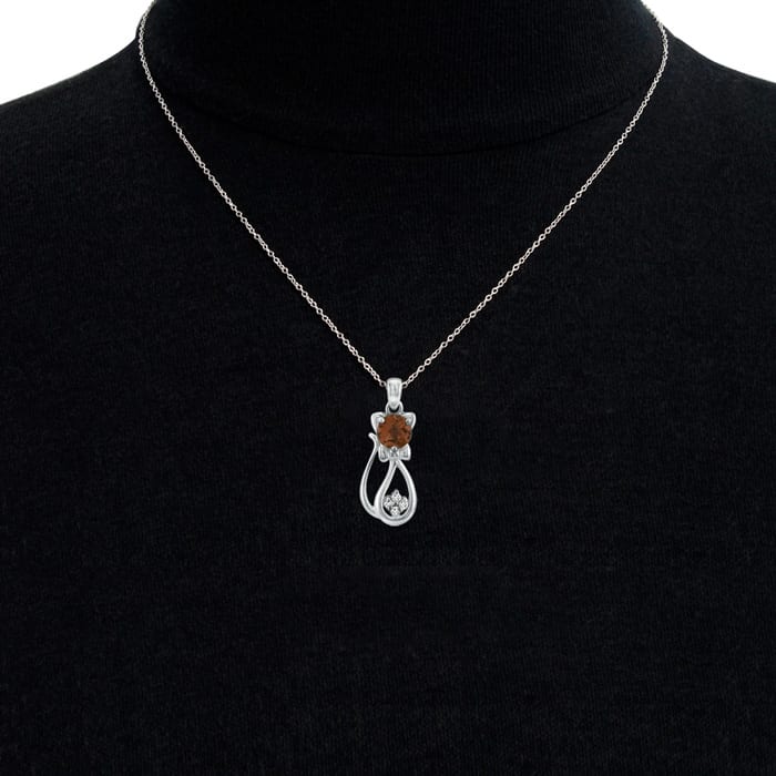 1 Carat Garnet and Diamond Cat Necklace In 10K White Gold, 18 Inches