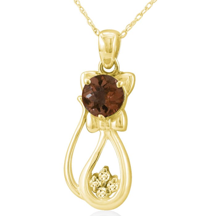 1 Carat Garnet and Diamond Cat Necklace In 10K Yellow Gold, 18 Inches