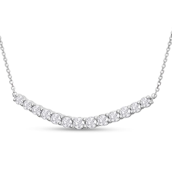 1 Carat Graduated Lab Grown Diamond Smile Necklace In 14K White Gold With 22 Inch Adjustable Chain