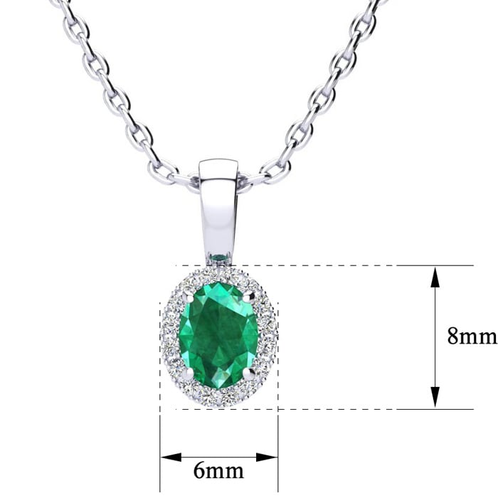 1/2 Carat Oval Shape Emerald and Halo Diamond Necklace In Sterling Silver With 18 Inch Chain