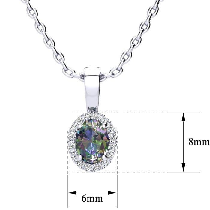 1/2 Carat Oval Shape Mystic Topaz and Halo Diamond Necklace In Sterling Silver With 18 Inch Chain