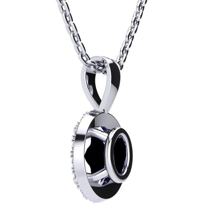 1 Carat Oval Shape Black Onyx and Halo Diamond Necklace In Sterling Silver With 18 Inch Chain