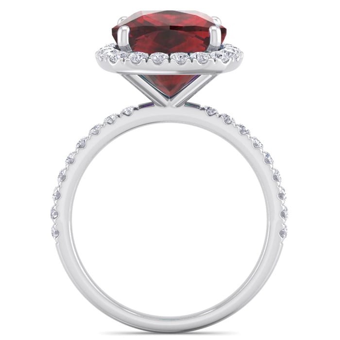 Garnet Ring: 5 1/2 Carat Cushion Cut Garnet and Halo Diamond Ring In Sterling Silver