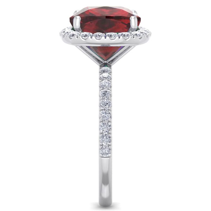 Garnet Ring: 5 1/2 Carat Cushion Cut Garnet and Halo Diamond Ring In Sterling Silver