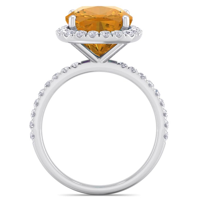 Citrine Ring: 5 1/2 Carat Cushion Cut Citrine and Halo Diamond Ring In Sterling Silver