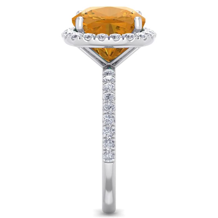 Citrine Ring: 5 1/2 Carat Cushion Cut Citrine and Halo Diamond Ring In Sterling Silver