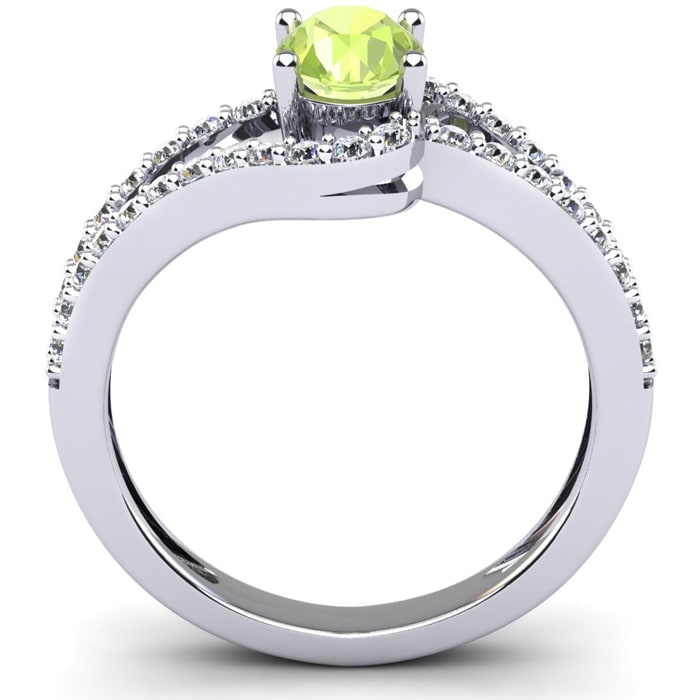 Peridot Ring: 1.40 Carat Oval Shape Peridot and Fancy Diamond Ring In Sterling Silver