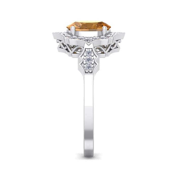 Citrine Ring: 1 1/2 Carat Oval Shape Citrine and Halo Diamond Ring In Sterling Silver