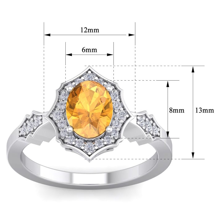 Citrine Ring: 1 1/2 Carat Oval Shape Citrine and Halo Diamond Ring In Sterling Silver