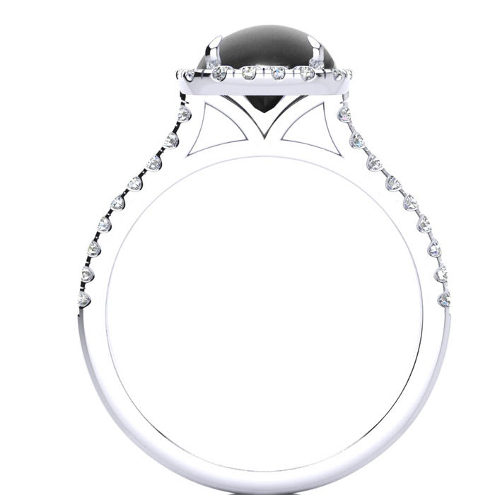 Black Onyx Ring: 2 Carat Cushion Cut Black Onyx and Halo Diamond Ring In Sterling Silver