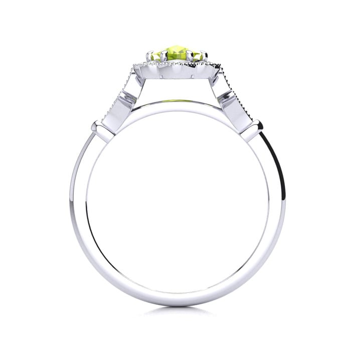 Peridot Ring: 1 Carat Oval Shape Peridot and Halo Diamond Ring In Sterling Silver