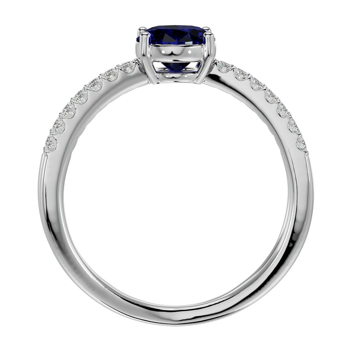 Sapphire Ring: 1 1/2 Carat Oval Shape Created Sapphire and Halo Diamond Ring In Sterling Silver
