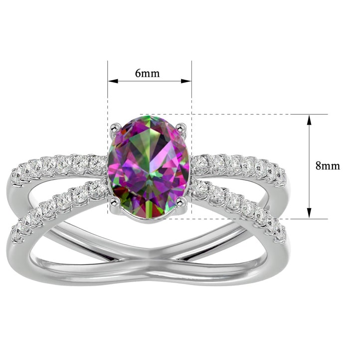 Mystic Topaz Ring: 1 1/2 Carat Oval Shape Mystic Topaz and Halo Diamond Ring In Sterling Silver