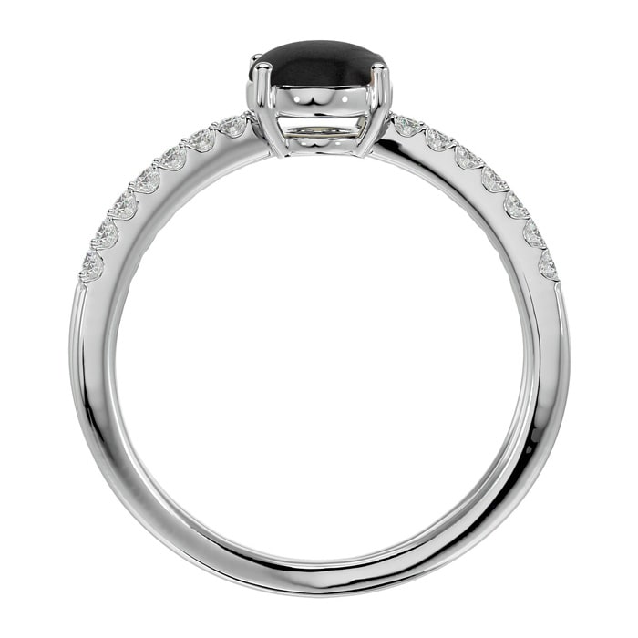 Black Onyx Ring: 1 1/2 Carat Oval Shape Black Onyx and Halo Diamond Ring In Sterling Silver