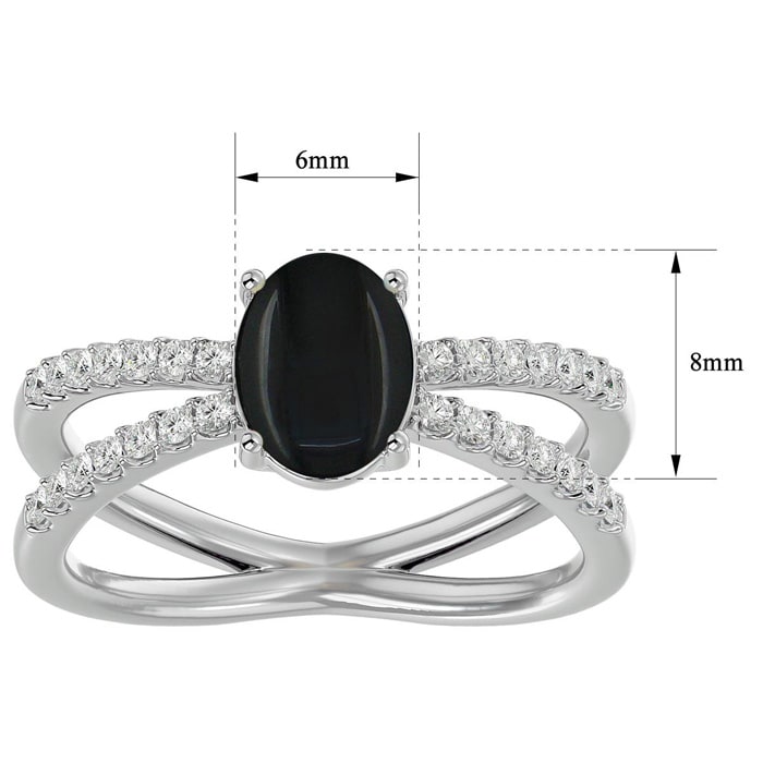 Black Onyx Ring: 1 1/2 Carat Oval Shape Black Onyx and Halo Diamond Ring In Sterling Silver