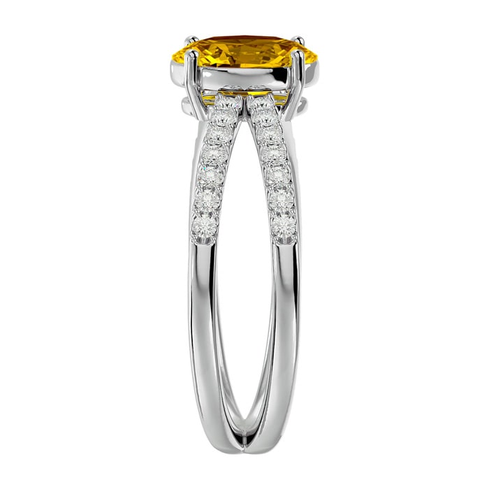Citrine Ring: 1 1/2 Carat Oval Shape Citrine and Halo Diamond Ring In Sterling Silver