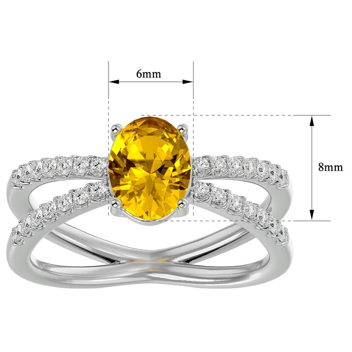 Citrine Ring: 1 1/2 Carat Oval Shape Citrine and Halo Diamond Ring In Sterling Silver