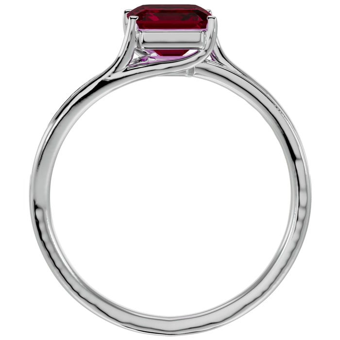Ruby Ring: 1 3/4 Carat Emerald Shape Created Ruby and Diamond Ring In Sterling Silver