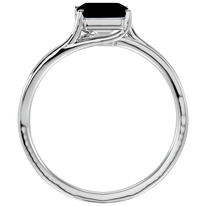 Black Onyx Ring: 1 3/4 Carat Emerald Shape Black Onyx and Diamond Ring In Sterling Silver