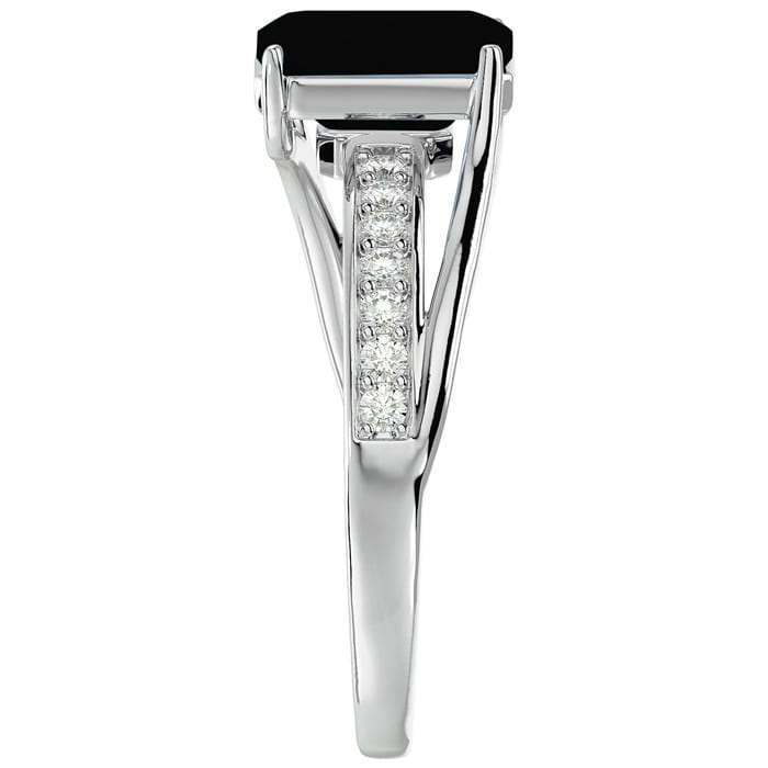 Black Onyx Ring: 1 3/4 Carat Emerald Shape Black Onyx and Diamond Ring In Sterling Silver