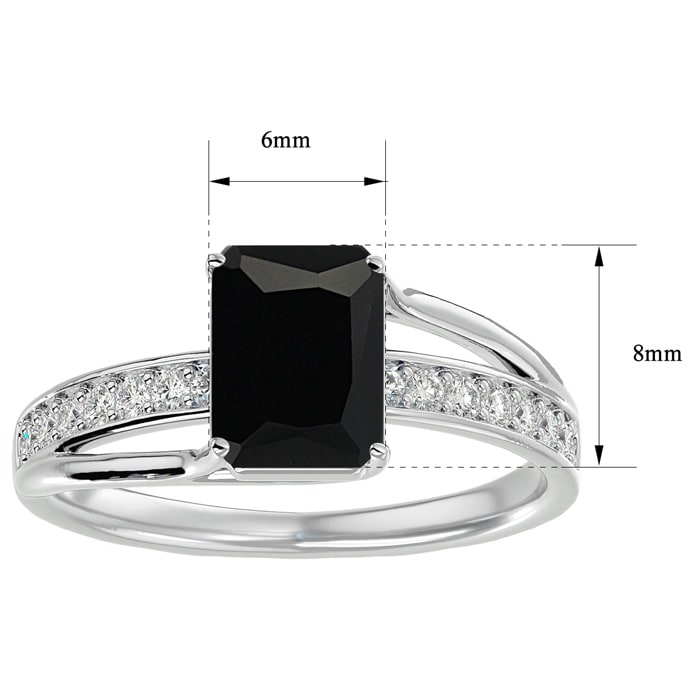 Black Onyx Ring: 1 3/4 Carat Emerald Shape Black Onyx and Diamond Ring In Sterling Silver