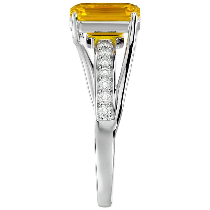 Citrine Ring: 1 3/4 Carat Emerald Shape Citrine and Diamond Ring In Sterling Silver