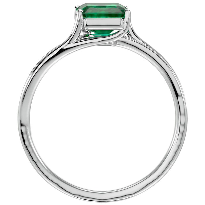 Emerald Ring: 1 3/4 Carat Emerald Shape Created Emerald and Diamond Ring In Sterling Silver