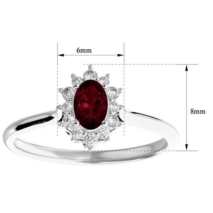 Garnet Ring: 2/3 Carat Oval Shape Garnet and Halo Diamond Ring In Sterling Silver