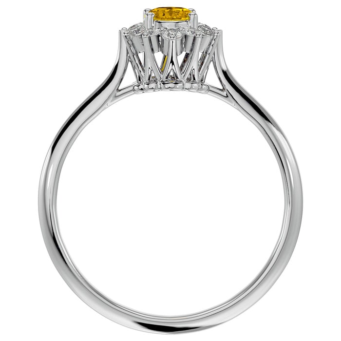 Citrine Ring: 2/3 Carat Oval Shape Citrine and Halo Diamond Ring In Sterling Silver
