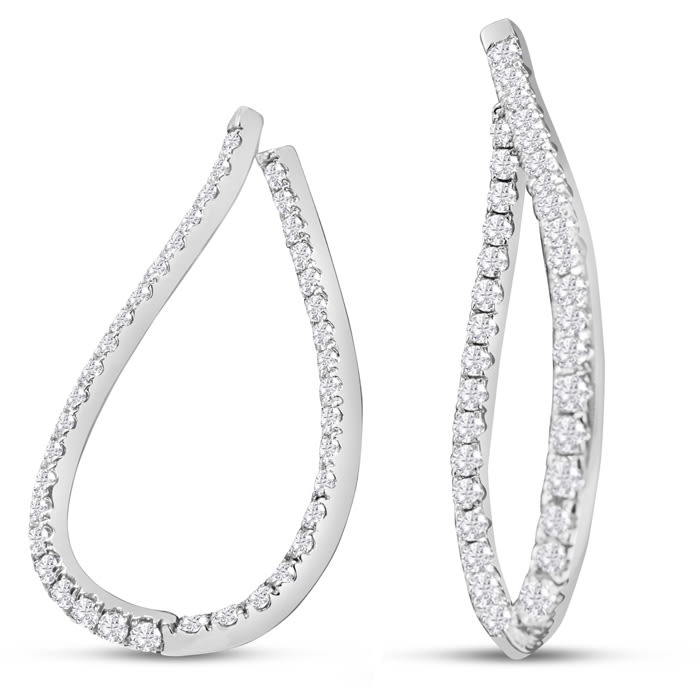 3 Carat Diamond Hoop Earrings In 14 Karat White Gold