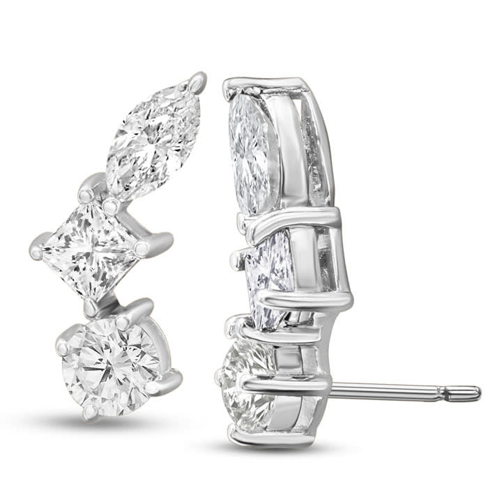 1 1 3 Carat Diamond Cluster Ear Climbers In 14 Karat White Gold