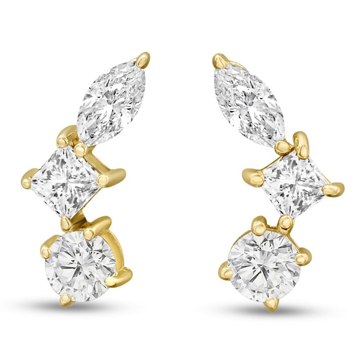 1 1/3 Carat Lab Grown Diamond Ear Climbers In 14 Karat Yellow Gold