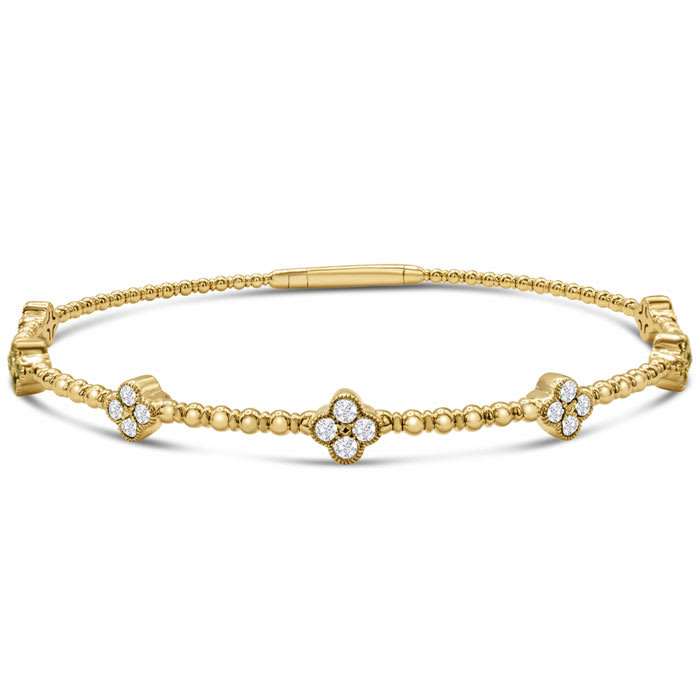 1/2 Carat Diamond Flower Flexible Bangle Bracelet In 14 Karat Yellow Gold, 7 Inches