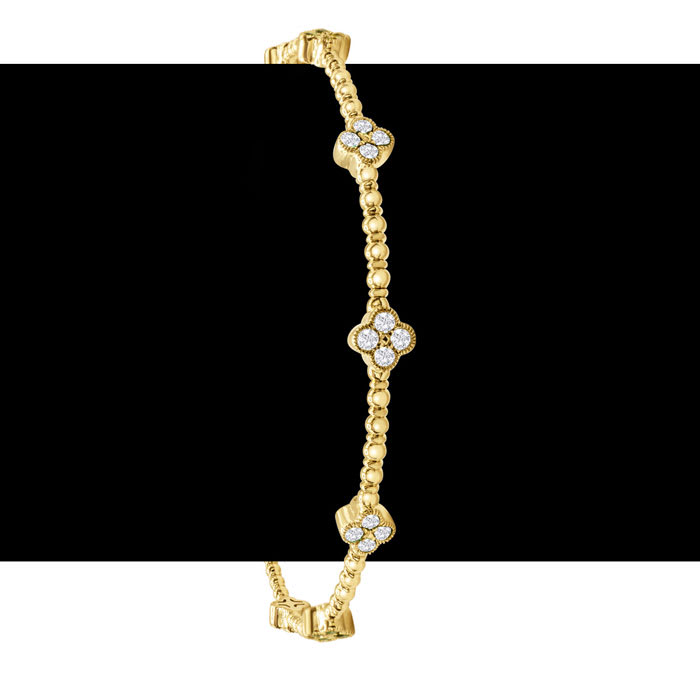 1/2 Carat Diamond Flower Flexible Bangle Bracelet In 14 Karat Yellow Gold, 7 Inches