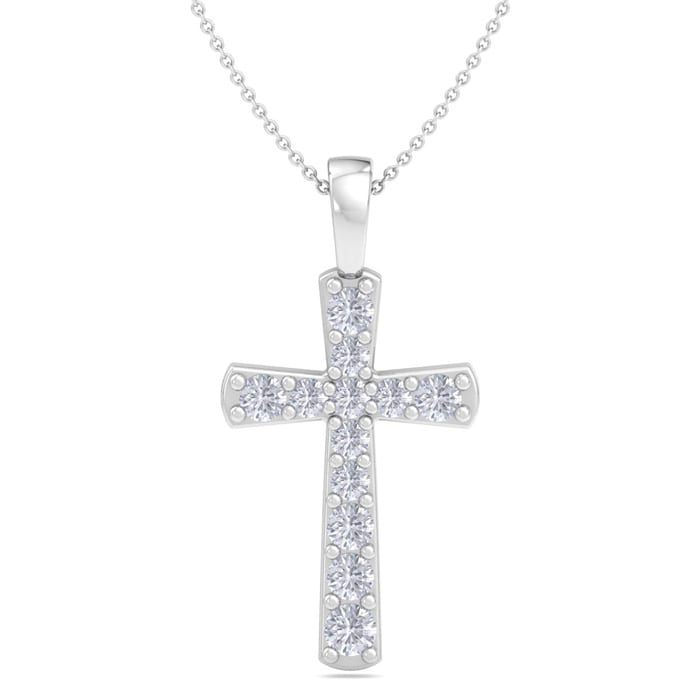 1/4 Carat Diamond Cross Necklace In Sterling Silver, 18 Inches
